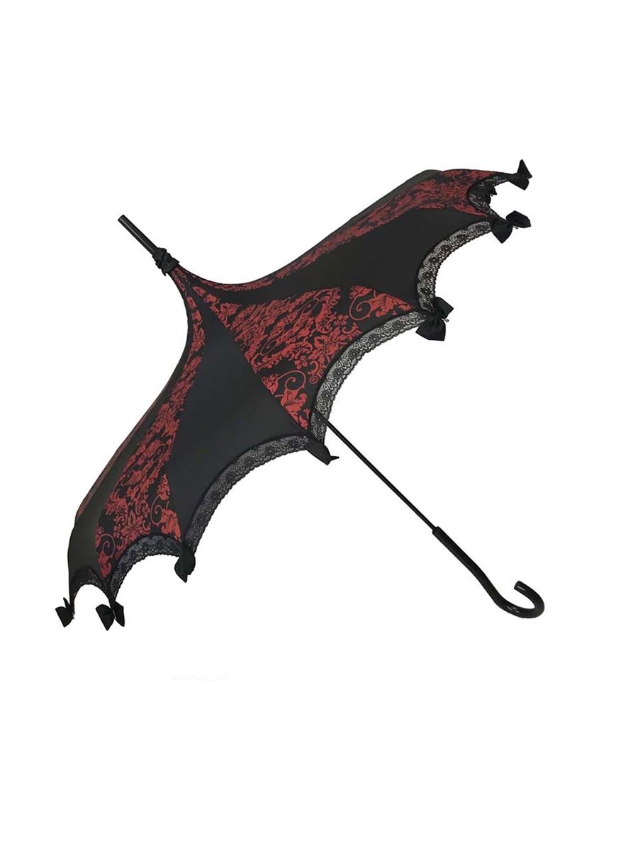 Hilary's Vanity Pagoda UMBRELLA Bat Damask Red and Black damask