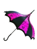 This beautiful umbrella has a pink bats pattern. And features lace and bow details and hook-style handle.