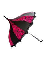This beautiful umbrella has a Pink Flowers DAMASK. And features lace and bow details and hook-style handle.