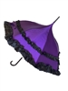 PURPLE DELUXE- AUTOMATIC SATIN UMBRELLA features a Ruffle and hook-style handle.