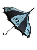 SEAHORSE LIGHT BLUE UMBRELLA features lace and bow details and hook-style handle.