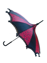 Hilary's Vanity UMBRELLA Small Skull Damask Red and Black