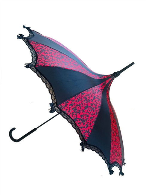 Hilary's Vanity UMBRELLA Small Skull Damask Red and Black