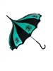 This beautiful green and black umbrella has a Tree Of Life pattern. It features lace and bow details with a hook style handle.