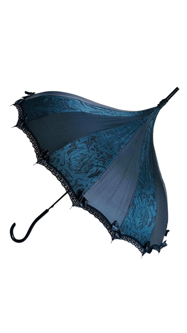 This beautiful umbrella has a Green Dragon pattern. And features lace and bow details and hook-style handle.