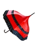 RED DELUXE- AUTOMATIC SATIN UMBRELLA features a Ruffle and hook-style handle. Automatic mains that you push the button and it opens by itself