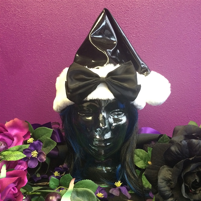 Black PVC X-Mas Hat with Bow  in stock and ready to ship!