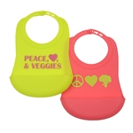 100% Silicone Bib with crumb catcher (set of 2). No bpa, phthalates, or lead. Rolls up easily for travel.