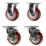 4"  toolbox caster set with red polyurethane wheels