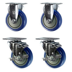 4" caster set with blue polyurethane wheels