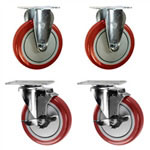 5" caster set with red polyurethane wheels