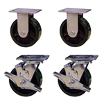 5 Inch Heavy Duty Toolbox Caster Set with Green Polyurethane Tread, Precision bearings, and Brakes
