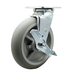 8" Cambro Camcruiser Cart Swivel Caster with Brake and Thermoplastic Rubber Tread Wheel