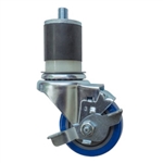 3" Expanding Stem Swivel Caster with Blue Polyurethane Tread and top lock brake