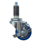 3" Expanding Stem Swivel Caster with Blue Polyurethane Tread and top lock brake
