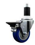 Service Caster swivel caster with a 3-1/2 inch Blue polyurethane wheel. Featuring a zinc plated finish, these casters are ideal for work tables, shop projects, and any equipment with round or square tube legs.