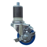 3.5" Expanding Stem Brake Swivel Caster with Blue Polyurethane Tread