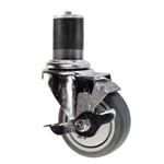 4" Expanding Stem Swivel Caster with Gray Polyurethane Tread and top lock brake