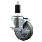 4" Expanding Stem Swivel Caster with Gray Polyurethane Tread and top lock brake