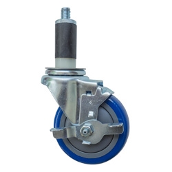 4" Expanding Stem Swivel Caster with Blue Polyurethane Tread and top lock brake