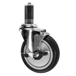 5" Expanding Stem Swivel Caster with Black Polyurethane Tread and top lock brake