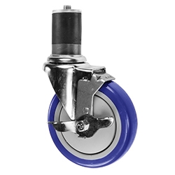 5" Expanding Stem Swivel Caster with Blue Polyurethane Tread and top lock brake