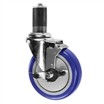 5" Expanding Stem Swivel Caster with Blue Polyurethane Tread and top lock brake