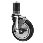 5" Expanding Stem Swivel Caster with Black Polyurethane Tread and top lock brake