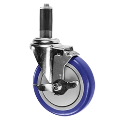 5" Expanding Stem Swivel Caster with Blue Polyurethane Tread and top lock brake