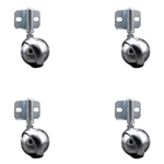 Office chair, furniture and light equipment ball casters with Bright Chrome finish, metal tread wheels and side mount brackets. Stylish, high quality ball caster for chairs, tables, plant stands, ottomans, furniture and light equipment.