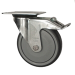 Metric Swivel Caster with Top Plate, Rubber Wheel and Brake