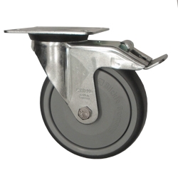 Metric Swivel Caster with Top Plate, Rubber Wheel and Brake