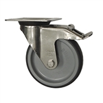 Blickle Stainless Steel Metric Swivel Caster with Top Plate, Polyurethane Wheel and Brake