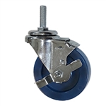 3-1/2" Stainless Swivel Caster with 3/8" Threaded Stem, Solid Polyurethane Wheel and Brake