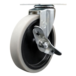 5 inch top plate swivel caster with a thermoplastic rubber tread wheel and brake