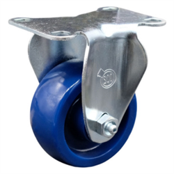 Service Caster #20 Series rigid casters with 3 inch solid blue polyurethane wheel.