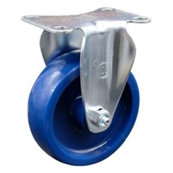 Service Caster #20 Series rigid casters with 4 inch solid blue polyurethane wheel.