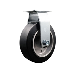 Rigid caster with durable 6 inch diameter by 2 inch wide moldon rubber tread on aluminum core wheel