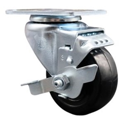 Service Caster #20 Series swivel casters with 3 inch hard rubber wheel and brake.