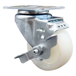 Service Caster #20 Series swivel casters with 3 inch nylon wheel and brake.
