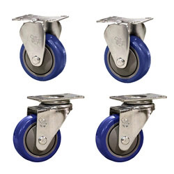 3" caster set with blue polyurethane wheels