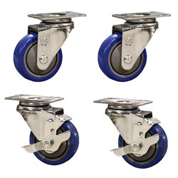 3" caster set with blue polyurethane wheels
