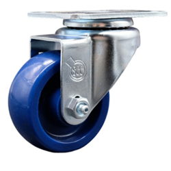 Service Caster #20 Series swivel casters with 3 inch solid blue polyurethane wheel.