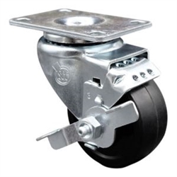 Service Caster #20 Series swivel casters with 3 inch soft rubber wheel and brake.