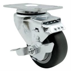 Swivel casters with 3 inch thermoplastic rubber tread wheel and brake