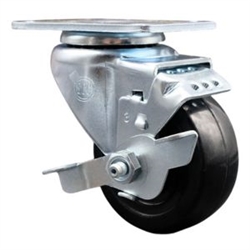 Service Caster #20 Series swivel casters with 3-1/2 inch hard rubber wheel and brake.