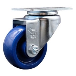 Service Caster #20 Series swivel casters with 3-1/2 inch solid blue polyurethane wheel.