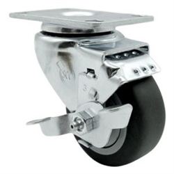 Swivel casters with 3-1/2 inch thermoplastic rubber tread wheel and brake