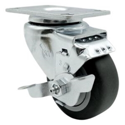 Swivel casters with 3-1/2 inch thermoplastic rubber tread wheel and brake