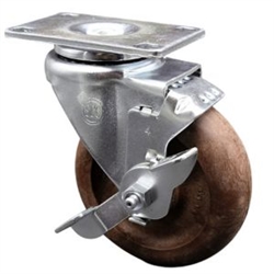 Service Caster #20 Series high temperature swivel casters with 4 inch glass filled nylon wheel and brake.